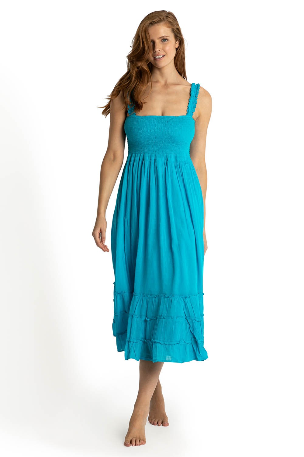 Sunseeker Resort Shirred Sun Dress Teal